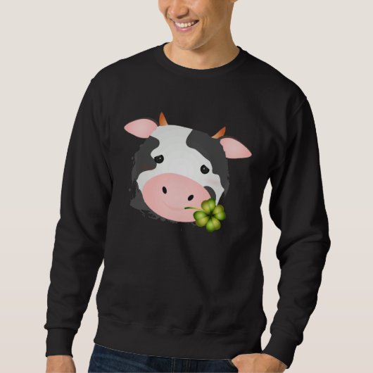 Cute cow with c leaf for farm fans スウェットシャツ (正面)