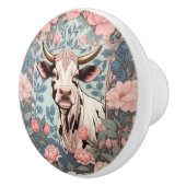 Cute Cow with Pink Floral Background セラミックノブ (右)