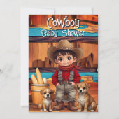 Cute Cowboy Boy Baby Shower dogs Red Blue 招待状 (正面)
