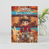 Cute Cowboy Boy Baby Shower dogs Red Blue 招待状 (スタンド正面)