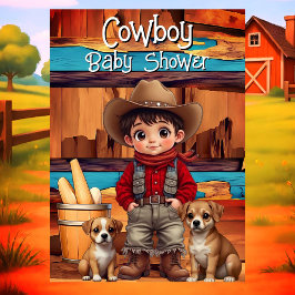 Cute Cowboy Boy Baby Shower dogs Red Blue 招待状