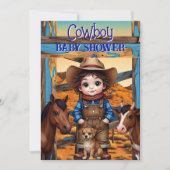 Cute Cowboy Boy Baby Shower Horse Cow dog 招待状 (正面)