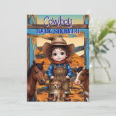 Cute Cowboy Boy Baby Shower Horse Cow dog 招待状 (スタンド正面)