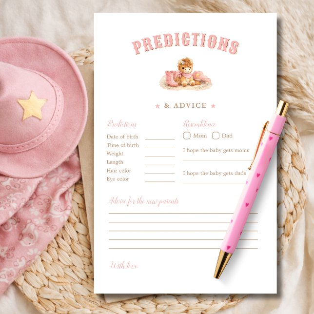 Cute Cowgirl Baby Shower Predictions & Advice Game (クリエイターアップロード済み)