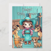 Cute Cowgirl Baby Shower Teal Pink Pets 招待状 (正面)