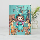 Cute Cowgirl Baby Shower Teal Pink Pets 招待状 (スタンド正面)