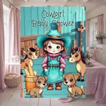 Cute Cowgirl Baby Shower Teal Pink Pets