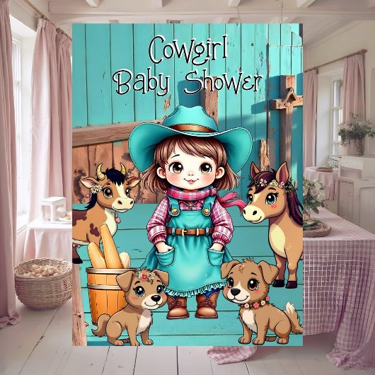 Cute Cowgirl Baby Shower Teal Pink Pets 招待状