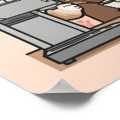 Cute Cozy Cartoon Barista Cat Poster ポスター (角)