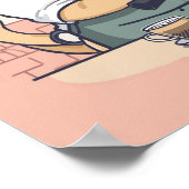 Cute Cozy Cartoon Barista Cat Poster ポスター (角)