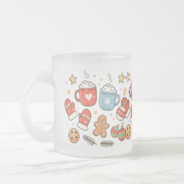 Cute Cozy Christmas Doodles Mug フロストグラスマグカップ