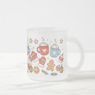 Cute Cozy Christmas Doodles Mug フロストグラスマグカップ