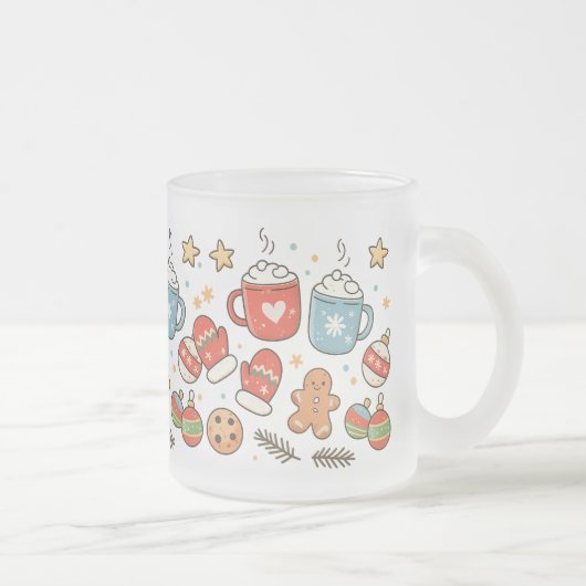 Cute Cozy Christmas Doodles Mug フロストグラスマグカップ (右)