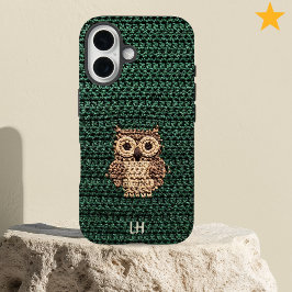 Cute Cozy Crochet Owl Yarn Custom Name Initials iPhone 16ケース