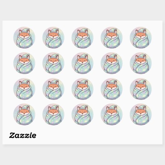 Cute Cozy Fox Stickers ラウンドシール (シート)