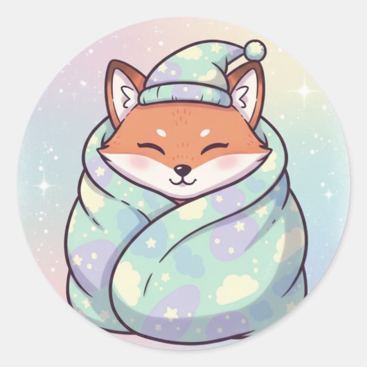 Cute Cozy Fox Stickers  ラウンドシール (正面)
