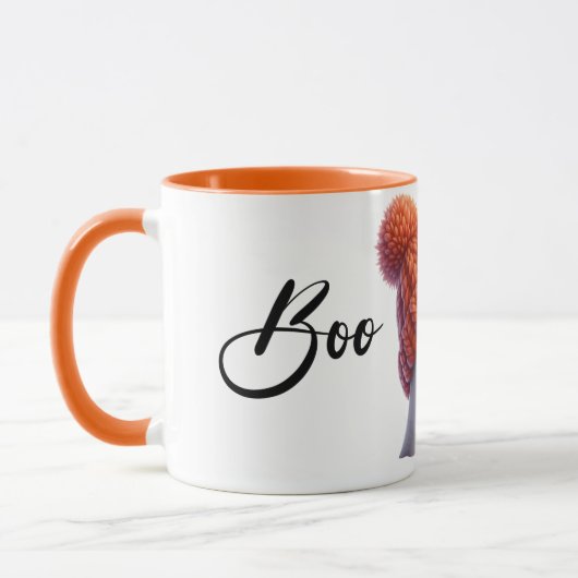 Cute Cozy Ghost in Knitted Hat Holding Pumpkin マグカップ (左)