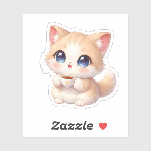 Cute Cozy Kitty Coffee Cup Vinyl Sticker シール (シート)