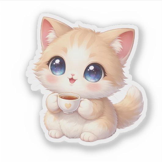 Cute Cozy Kitty Coffee Cup Vinyl Sticker シール (正面)