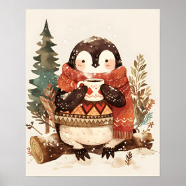 Cute Cozy Penguin Winter Nursery Wall Art Poster ポスター