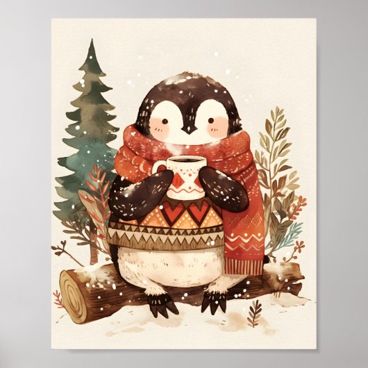Cute Cozy Penguin Winter Nursery Wall Art Print  ポスター (正面)
