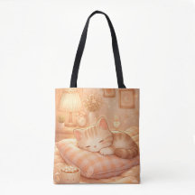 Cute Cozy Sleeping Cat Tote Bag