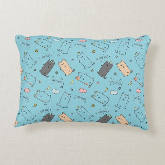 Cute & Cozy Sleepy Cat Dreams Pattern アクセントクッション (裏面)
