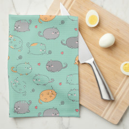 Cute & Cozy Sleepy Cat Dreams Pattern キッチンタオル