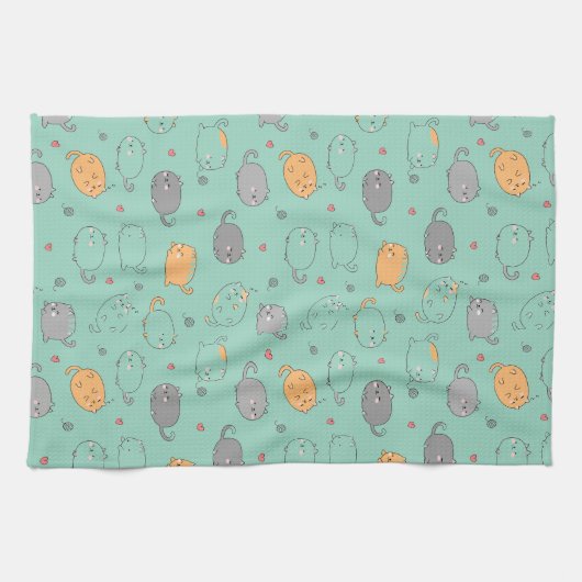 Cute & Cozy Sleepy Cat Dreams Pattern キッチンタオル (横)