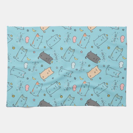 Cute & Cozy Sleepy Cat Dreams Pattern キッチンタオル (横)