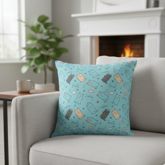 Cute & Cozy Sleepy Cat Dreams Pattern クッション