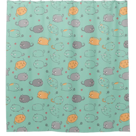 Cute & Cozy Sleepy Cat Dreams Pattern シャワーカーテン (正面)