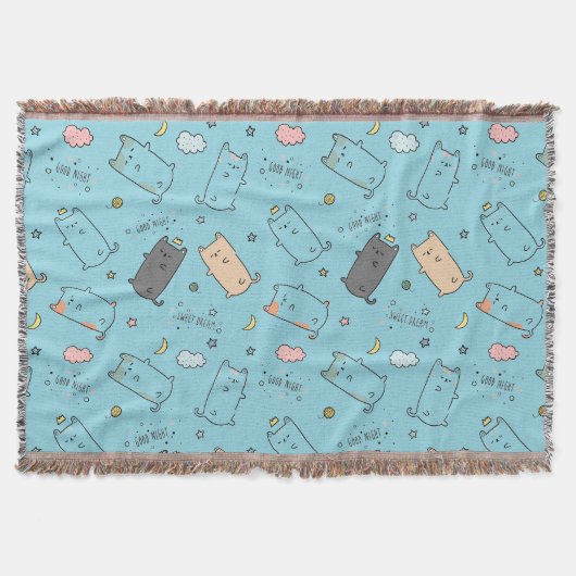 Cute & Cozy Sleepy Cat Dreams Pattern スローブランケット (正面)