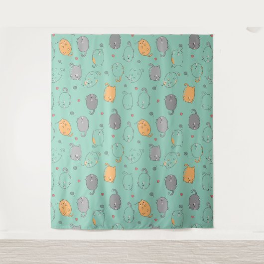 Cute & Cozy Sleepy Cat Dreams Pattern タペストリー (正面)