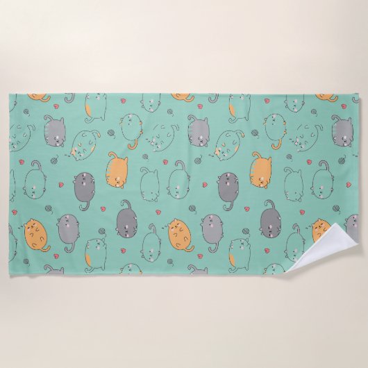 Cute & Cozy Sleepy Cat Dreams Pattern ビーチタオル (正面)