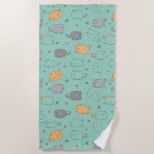 Cute & Cozy Sleepy Cat Dreams Pattern ビーチタオル (正面)