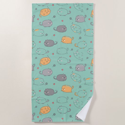Cute & Cozy Sleepy Cat Dreams Pattern ビーチタオル (正面)