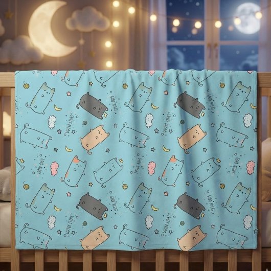 Cute & Cozy Sleepy Cat Dreams Pattern フリースブランケット