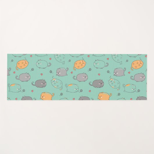 Cute & Cozy Sleepy Cat Dreams Pattern ヨガマット (正面(横))