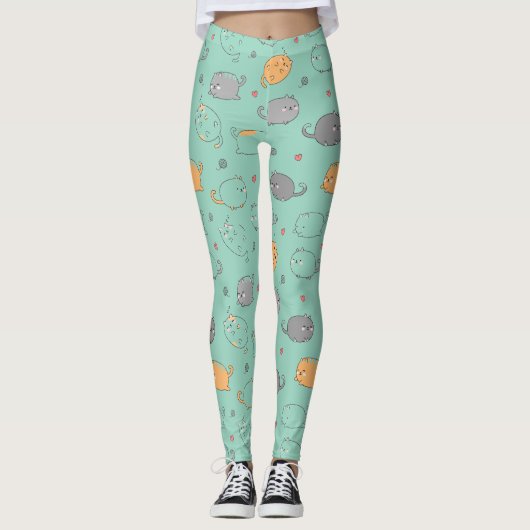 Cute & Cozy Sleepy Cat Dreams Pattern レギンス (正面)