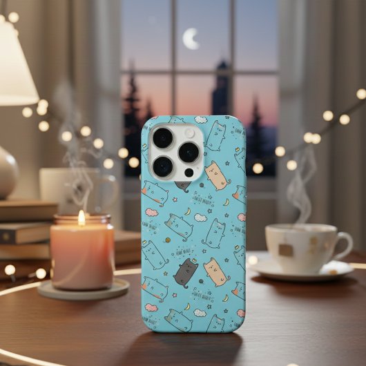 Cute & Cozy Sleepy Cat Dreams Pattern iPhone case iPhoneケース