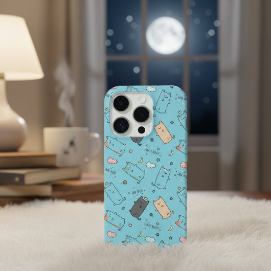 Cute & Cozy Sleepy Cat Dreams Pattern iPhone case iPhoneケース