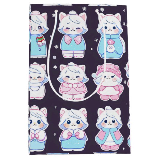 Cute cozy winter stickers  ミディアムペーパーバッグ (正面)