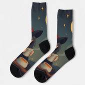 Cute Cozy Witch Coffee Socks – Halloween Magic ソックス (左)