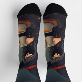 Cute Cozy Witch Coffee Socks – Halloween Magic ソックス