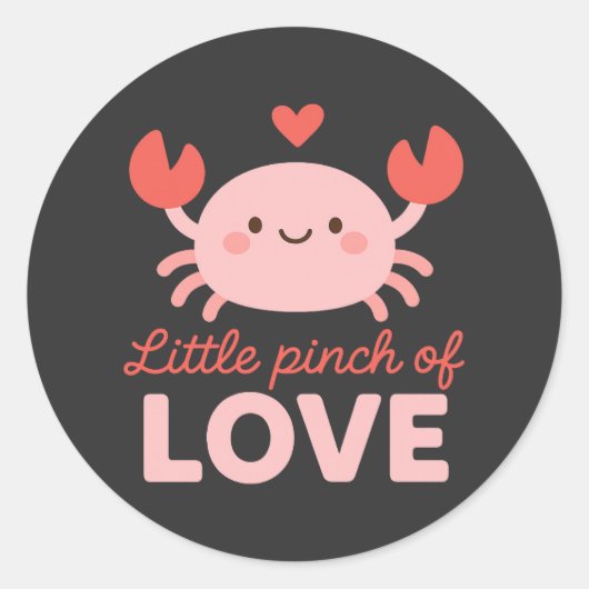 Cute Crab Little Pinch of Love Valentines Day ラウンドシール (正面)