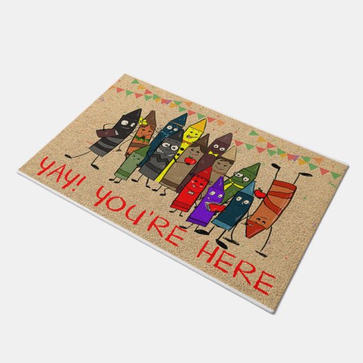 Cute Crayons In Class Mat, You're Here ドアマット (アングル)