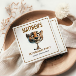 Cute Crazy Cheetah Farm Theme 1st Birthday スタンダードカクテルナプキン