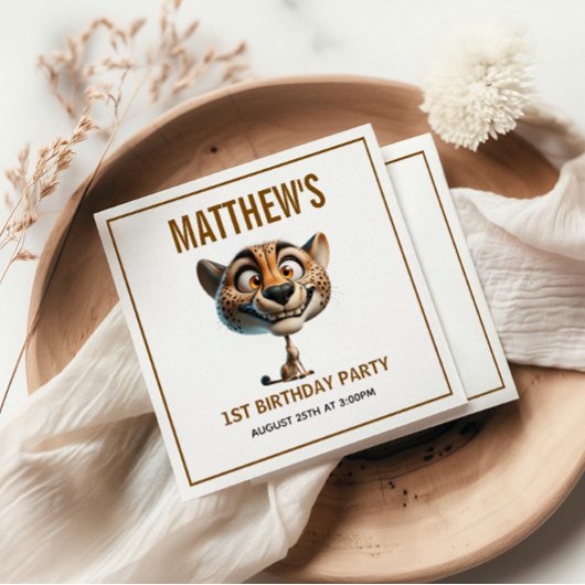 Cute Crazy Cheetah Farm Theme 1st Birthday スタンダードカクテルナプキン