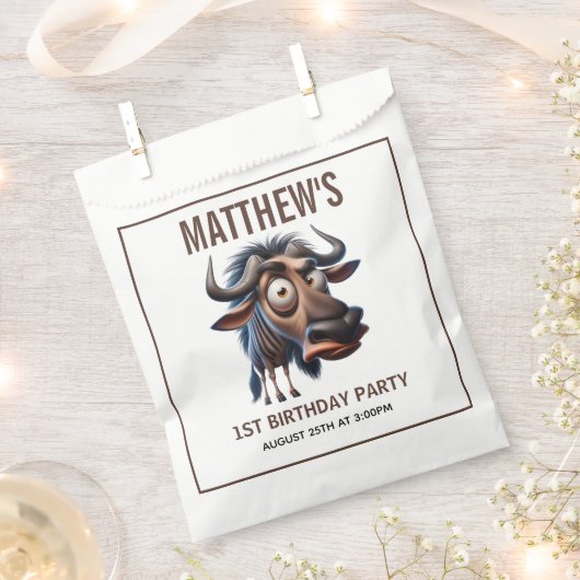 Cute Crazy Cheetah Farm Theme 1st Birthday フェイバーバッグ (クリップ留めされた状態)